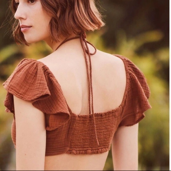 NWT Anthropologie The Jerry Cinched Crop Top Brown Medium - Picture 3 of 11
